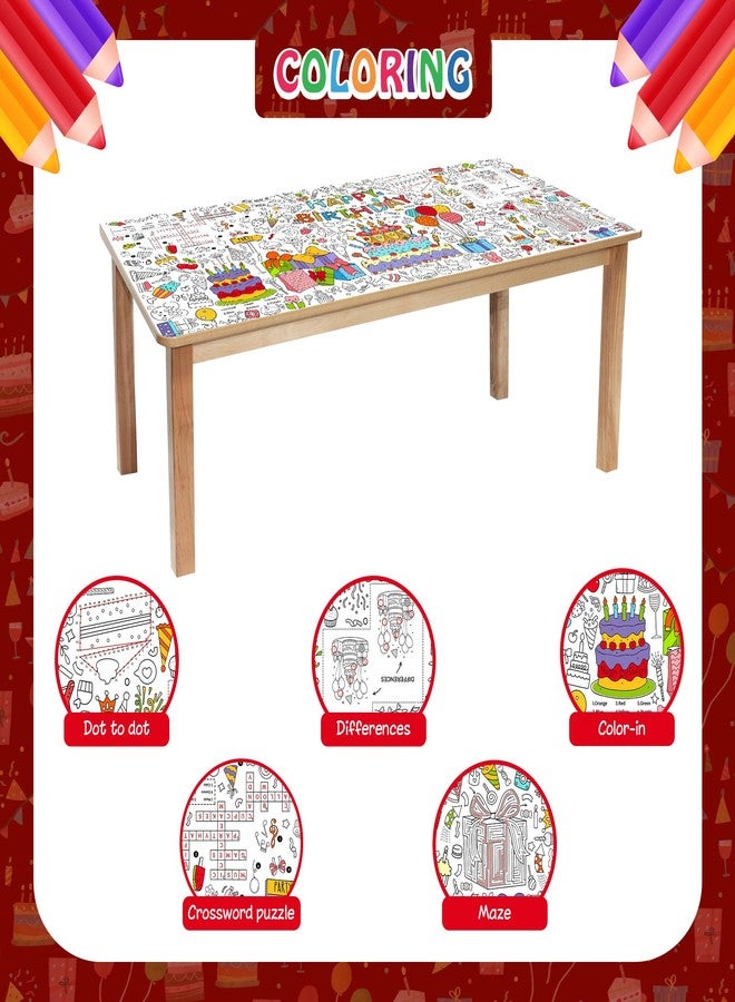 JOYGATHER Happy Birthday Coloring Tablecloth for Kids, Giant Coloring Table Cloth 30x72 Inch, Birthday Party Activity Poster with Balloons Cakes Games, Fun Arts Crafts for Kids Party Decorations - Image 3